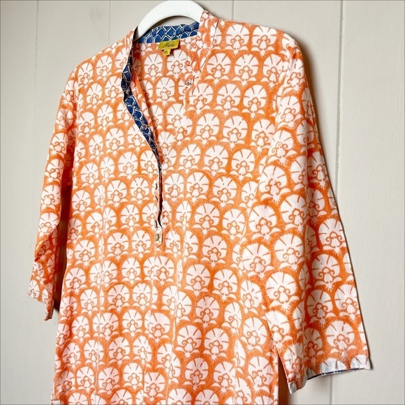Roberta Roller Rabbit 100% Cotton Tunic Top XS orange floral swim cover up beach - Picture 2 of 13